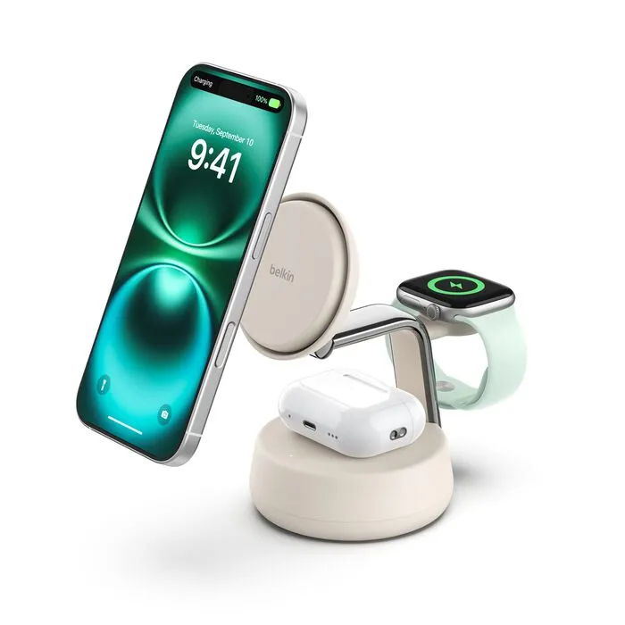 Belkin UltraCharge Pro 25W Qi2 3合1 磁吸充電座 (Sand, WIZ040mySD)