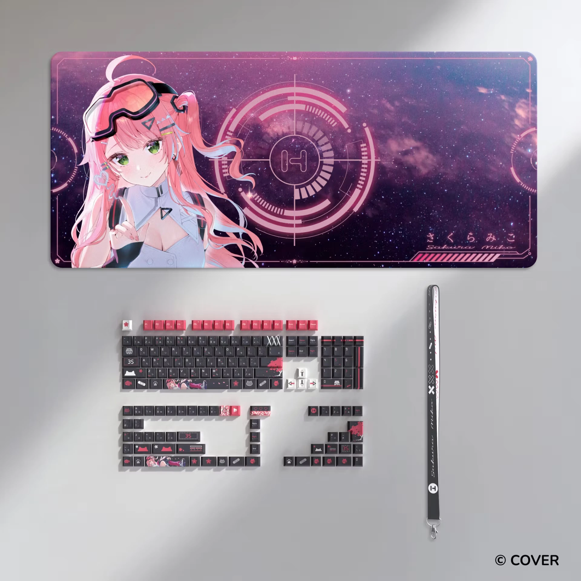 [Pre-Order] Sakura Miko Keycap Set and Desk Pad Bundle BLACK (KB-HSMKCB)