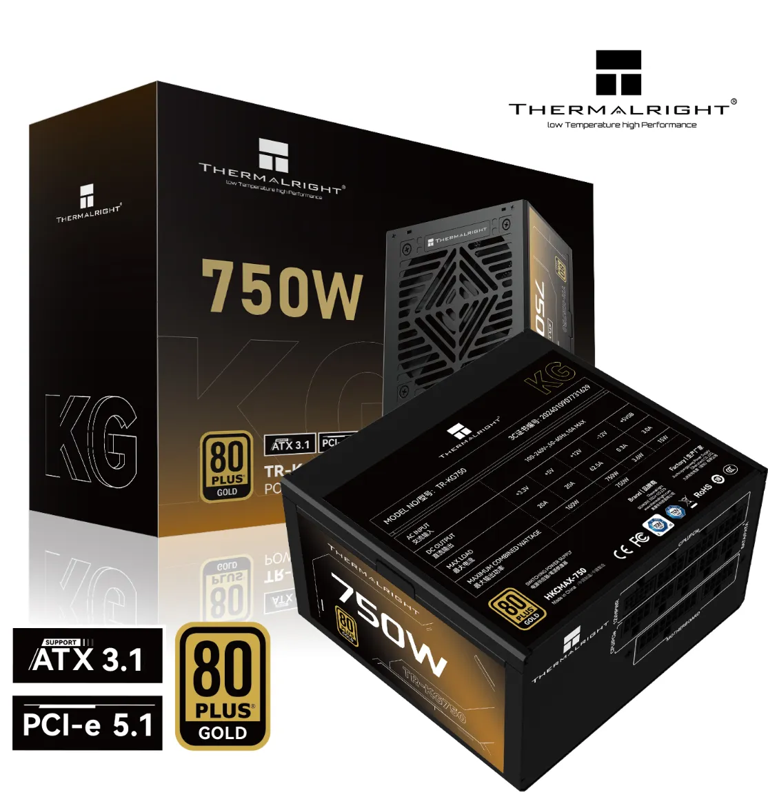 Thermalright 利民 KG750 750W 黑色 ATX3.1 80 Plus Gold Full-Modular Power Supply (5yr warranty)