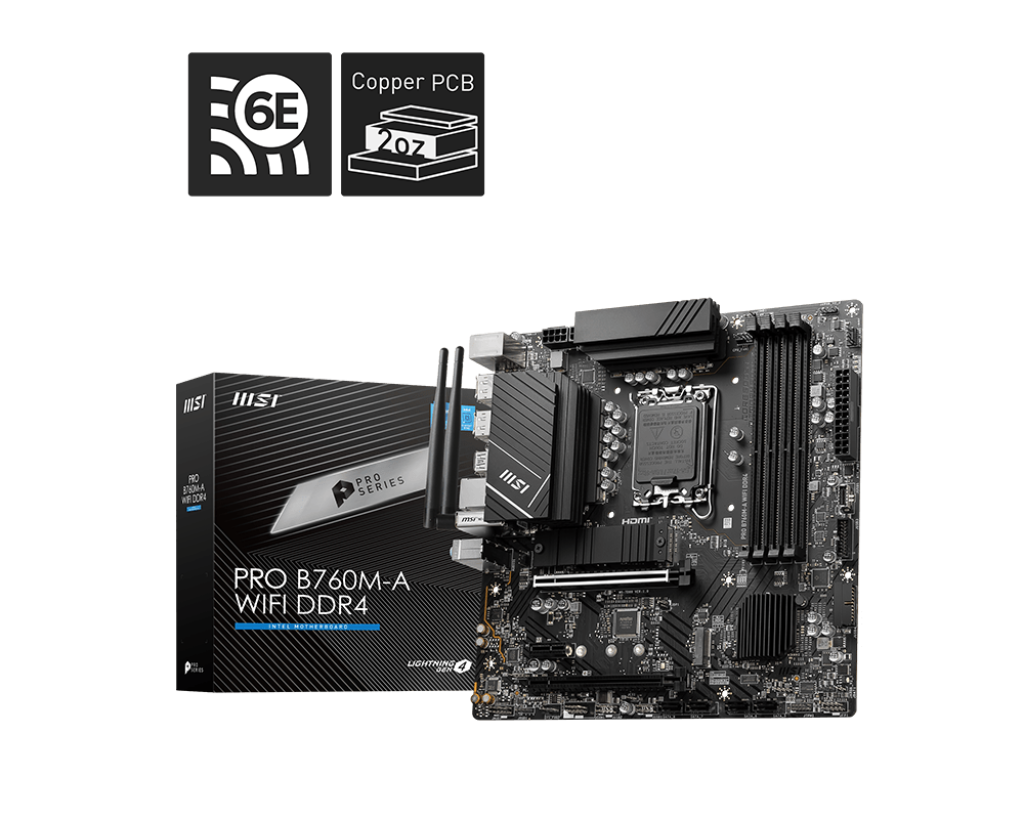 MSI微星 PRO B760M-A WIFI DDR4 B760, mATX, LGA1700