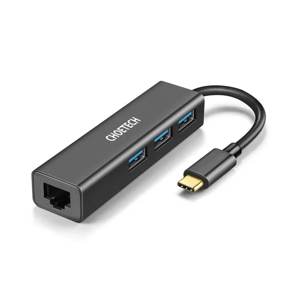 Choetech 4-in-1 USB-C to RJ45 Adapter – Ethernet & Multiport Hub (HUB-U02-BK)