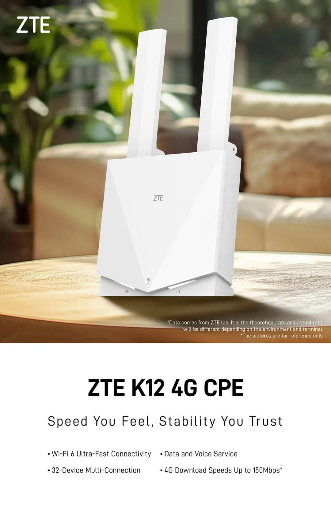 ZTE 中興 K12 4G LTE WiFi6 Router (1x WAN/LAN, 1x SIM, 1x RJ11, 2600mAh)