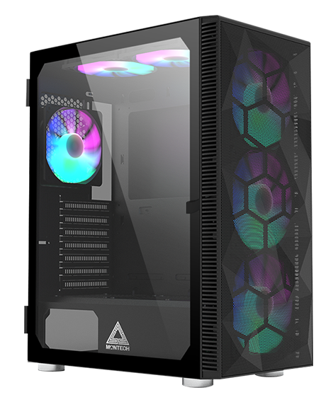 Montech X3 Series MESH 黑色 ATX Tower Case (12cm*3 + 14cm*3 RGB Fan, 網紋面板, MO-CA-X3-MESH-BK)