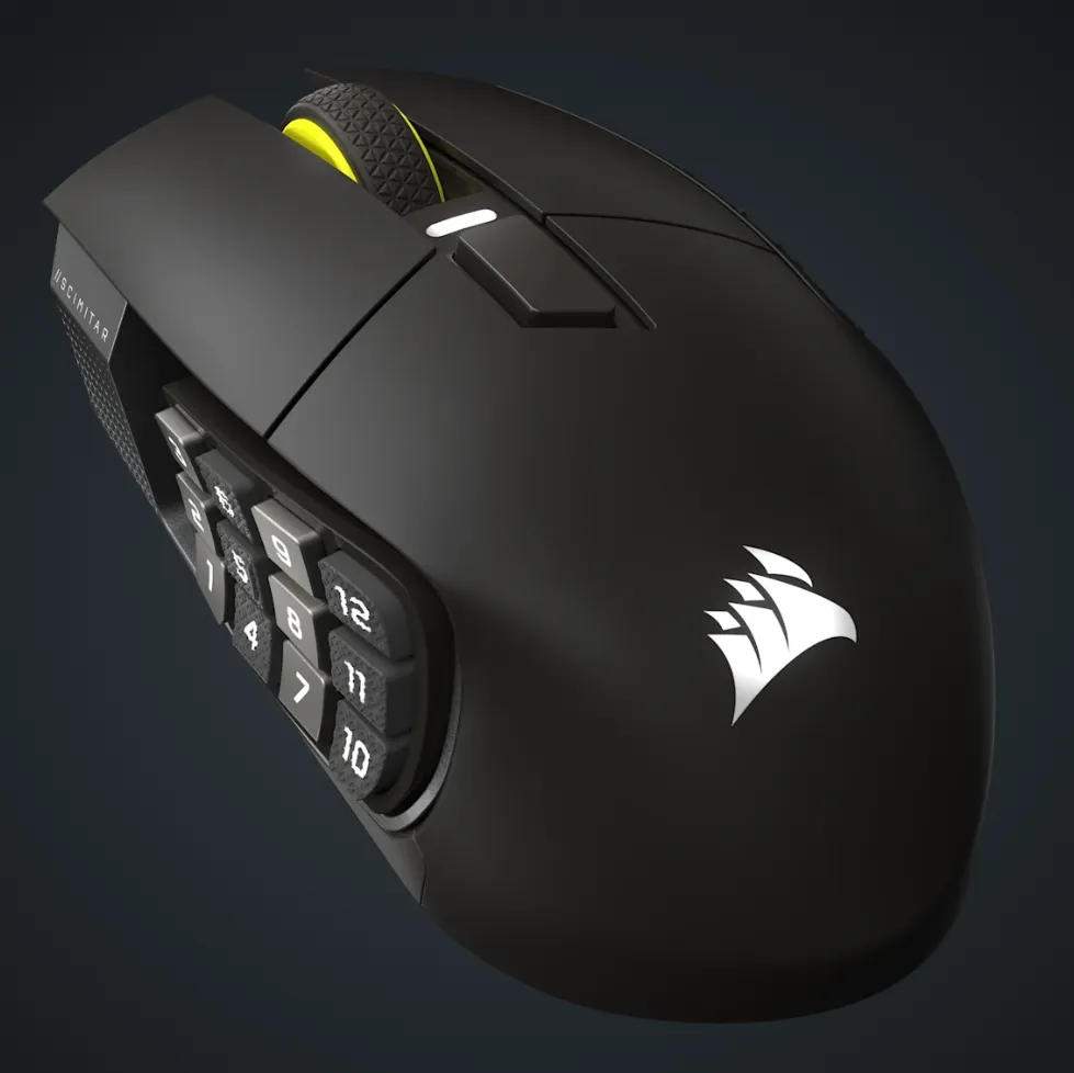 Corsair SCIMITAR ELITE WIRELESS SE MMO Gaming Mouse - Gun Metal (有線/2.4Ghz/BT, 16 customizable buttons, MARKSMAN S 33K senso, CH-9314014-AP)