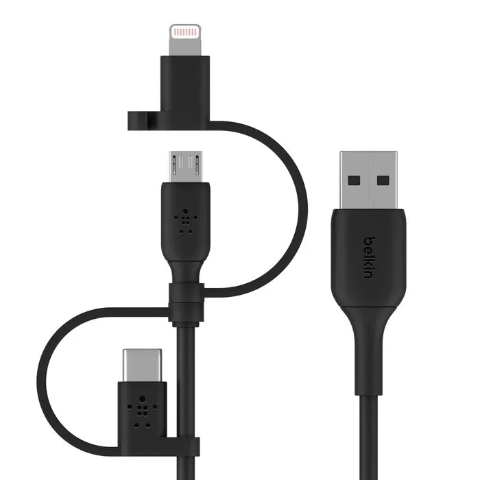 Belkin BoostCharge 3 in 1 USB-A to USB-C/Micro-USB/Lighting 連接線 15W (1M, CAC001bt1MBK)