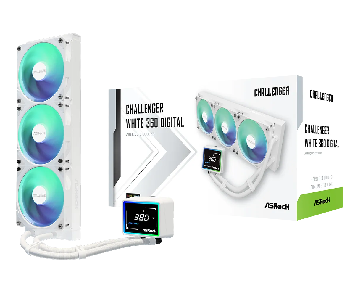 ASRock華擎 Challenger White 360 Digital AIO CPU Liquid Cooler (白色, 360mm, 3