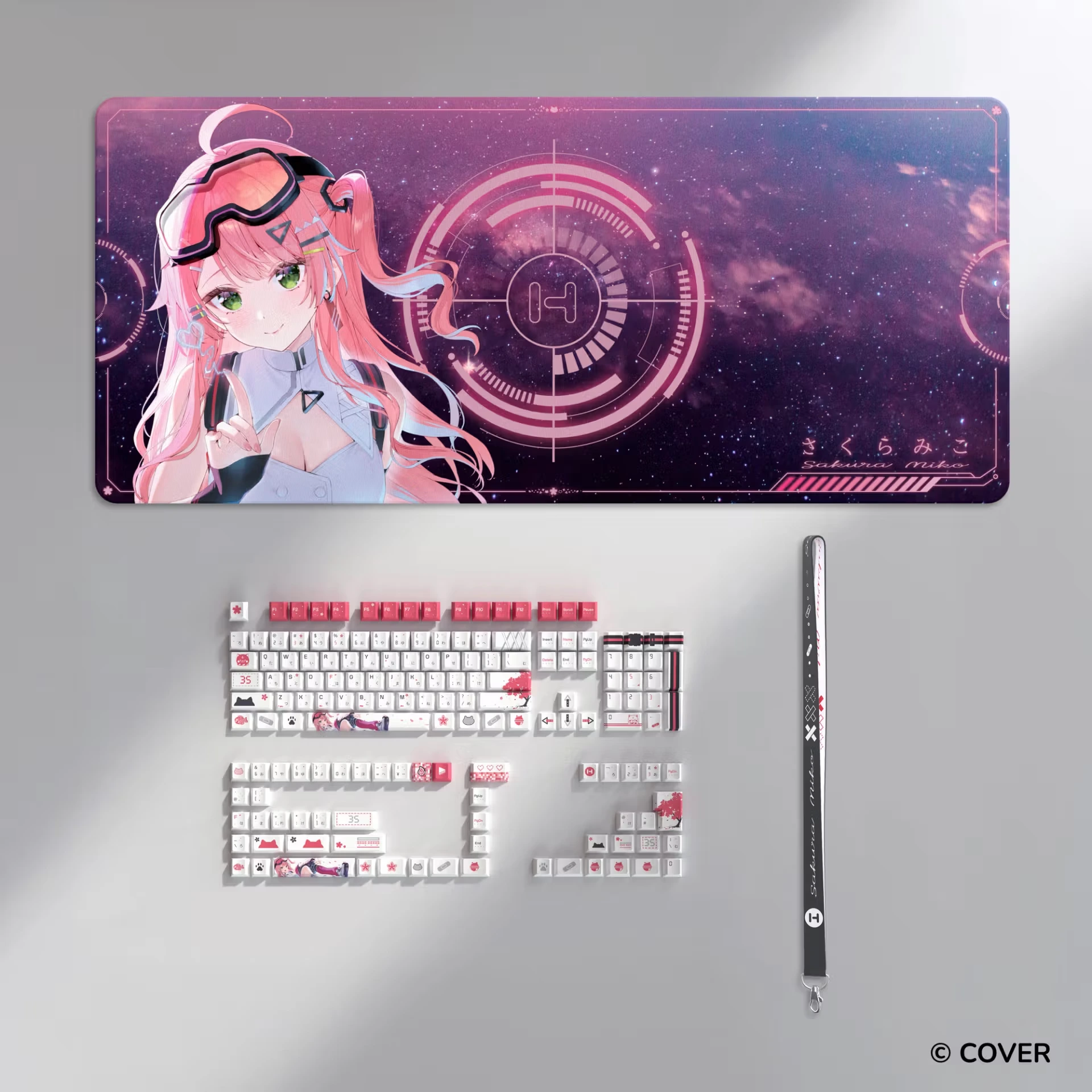 [Pre-Order] Sakura Miko Keycap Set and Desk Pad Bundle  WHITE (KB-HSMKCW)