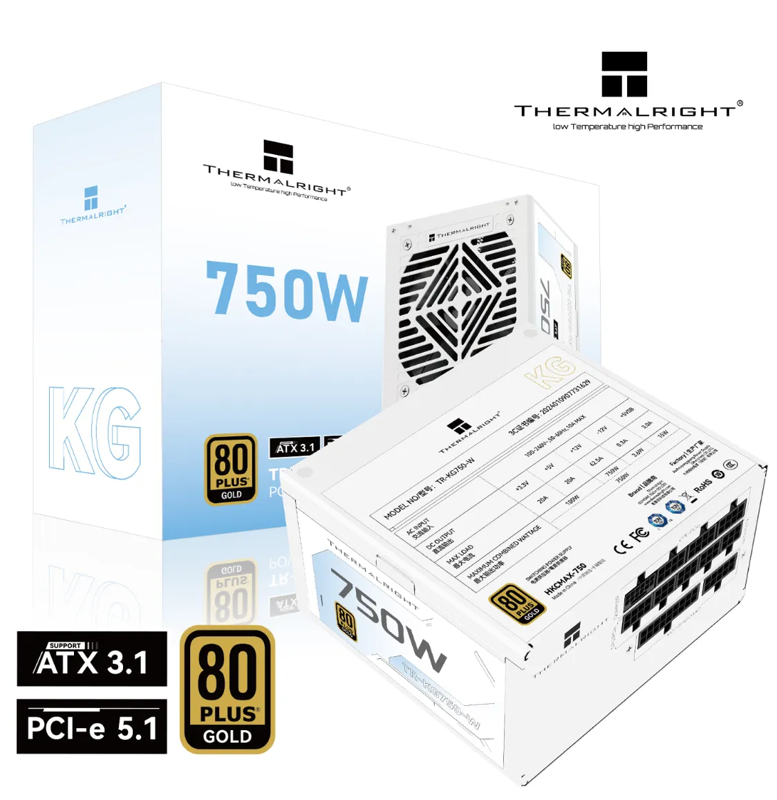 Thermalright 利民 KG750-W 750W 白色 ATX3.1 80 Plus Gold Full-Modular Power Supply (5yr warranty)