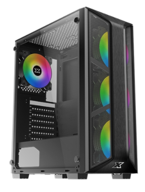 XIGMATEK TRIO Mid-Tower Case (EN45693, Meshed Grill FP & Left TG, 4PCS RGB Fan)