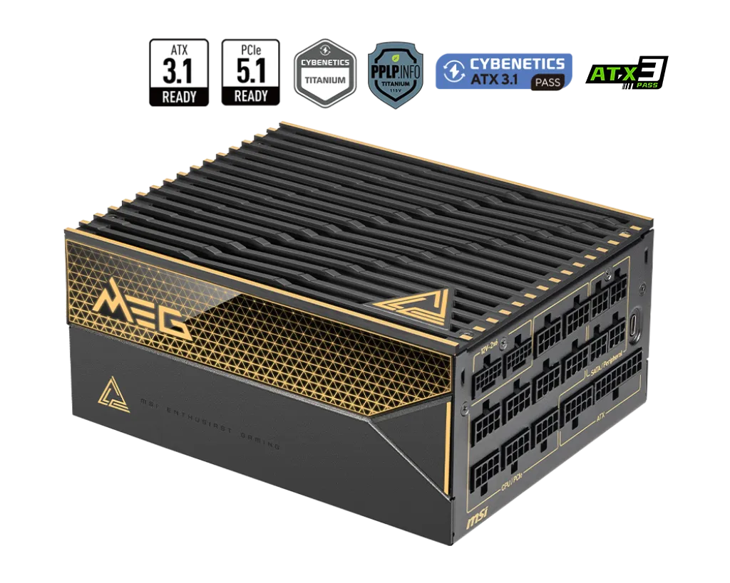 MSI微星 MEG Ai1600T PCIE5 1600W ATX 3.1 PCIe 5.1(2* 12V-2x6) 80Plus Titanium )