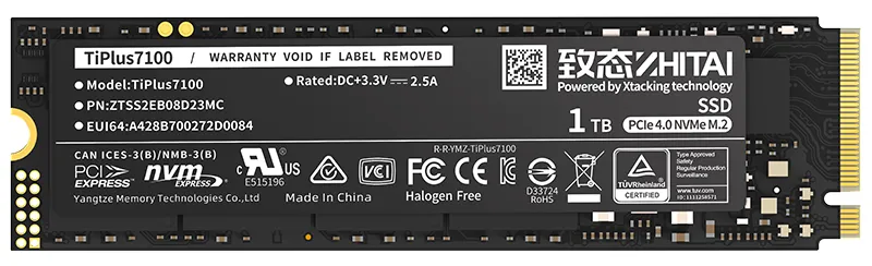 ZhiTai 致態 M.2 TiPlus 7100 1TB NVMe Gen4 SSD(R:7000,W:6000)