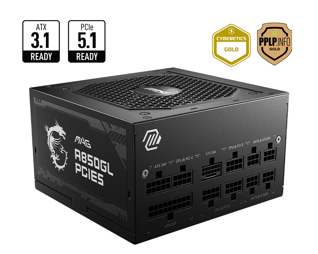 MSI微星 MAG A850GL PCIE 5.1 ATX3.1 850W 80PLUS Gold ATX Full Modular Power Supply 80PLUS 金牌(PS-MAA85G5. 7yr warranty)