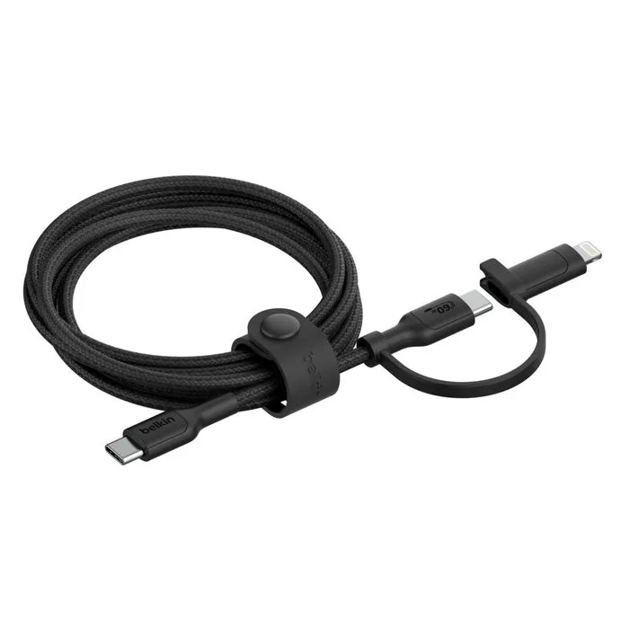Belkin BoostCharge Pro 2 in 1 USB-C to USB-C/Lighting 連接線 60W (1.5M, CAC003fq1.5MBK)