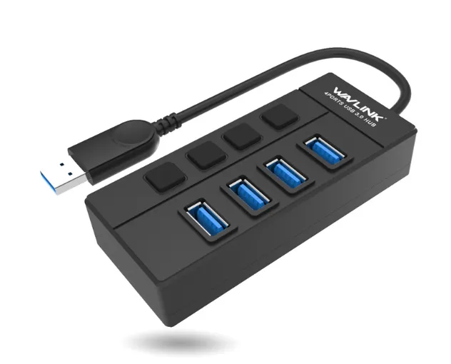 WAVLINK USB3.0 Hub 4Port , 獨立電源開關 (黑色,WS-UH30414)