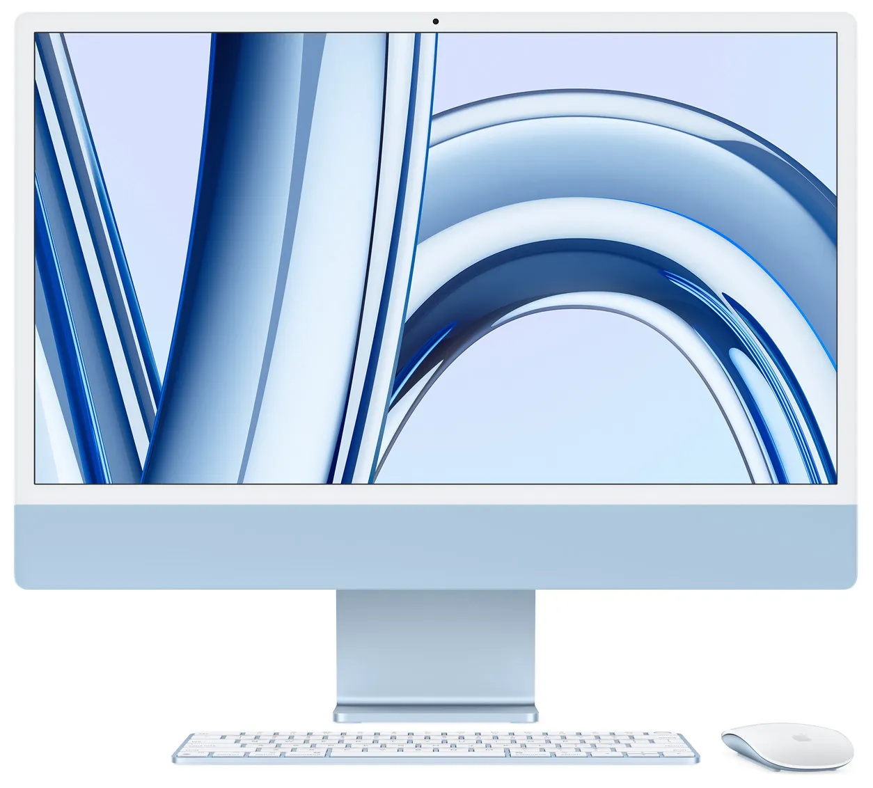 Apple iMac 藍色 M3 Chipset, 8Core CPU, 10 Core GPU, 16 Core Neural Engine, 1TB SSD, 16GB unified memory, Two Thunderbolt / USB 4 ports Two USB 3 ports Gigabit Ethernet Magic Mouse Magic Keyboard with Touch ID