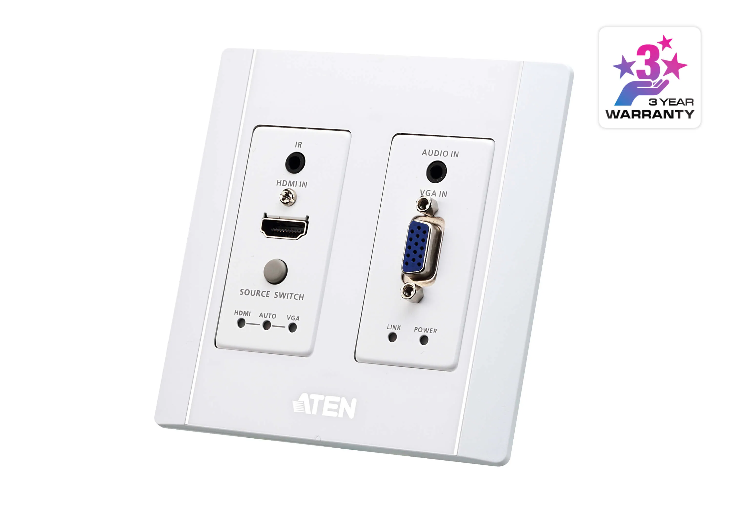 ATEN VE2812AUST HDMI & VGA HDBaseT Transmitter with US Wall Plate / PoH (4K@100m) (HDBaseT Class A) (PoH PD)