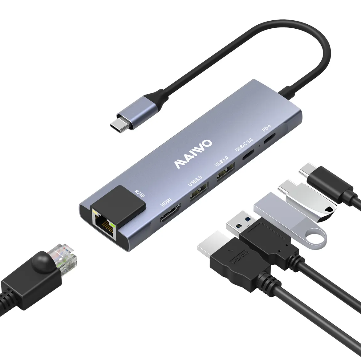 Maiwo KH06RH 6 IN 1 Hub Expander USB 3.1 Gen 10Gbps (HDMI, RJ45, USB3.0)