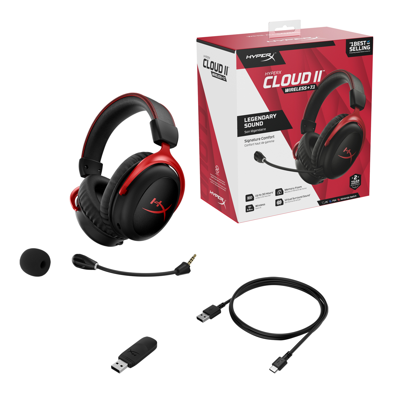 HyperX Cloud II Wireless Gaming Headset RED (4P5K4AA, HHSC2X-BA-RD/G)