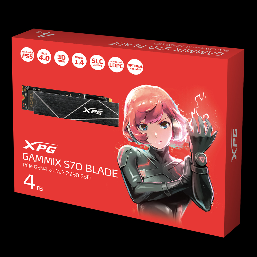 ADATA XPG GAMMIX S70 BLADE 4TB M.2 NVMe Gen4 SSD (R: 7400MB/s, W: 6400MB/s, AGAMMIXS70B-4T-CS)