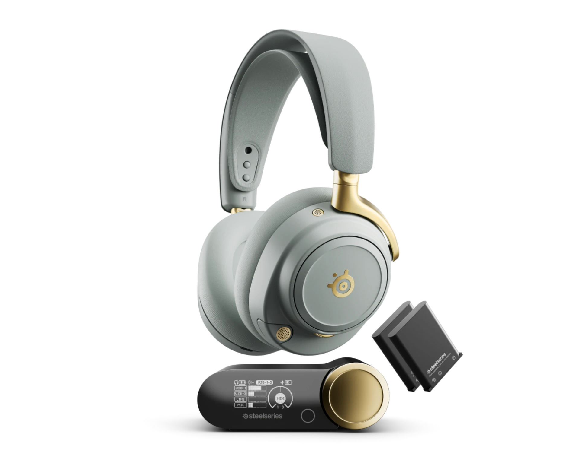 SteelSeries Arctis Nova Elite Hi-Res ANC Wireless Headset (Sage Gold, 2.4G/BT/USB, 380g, 61663)