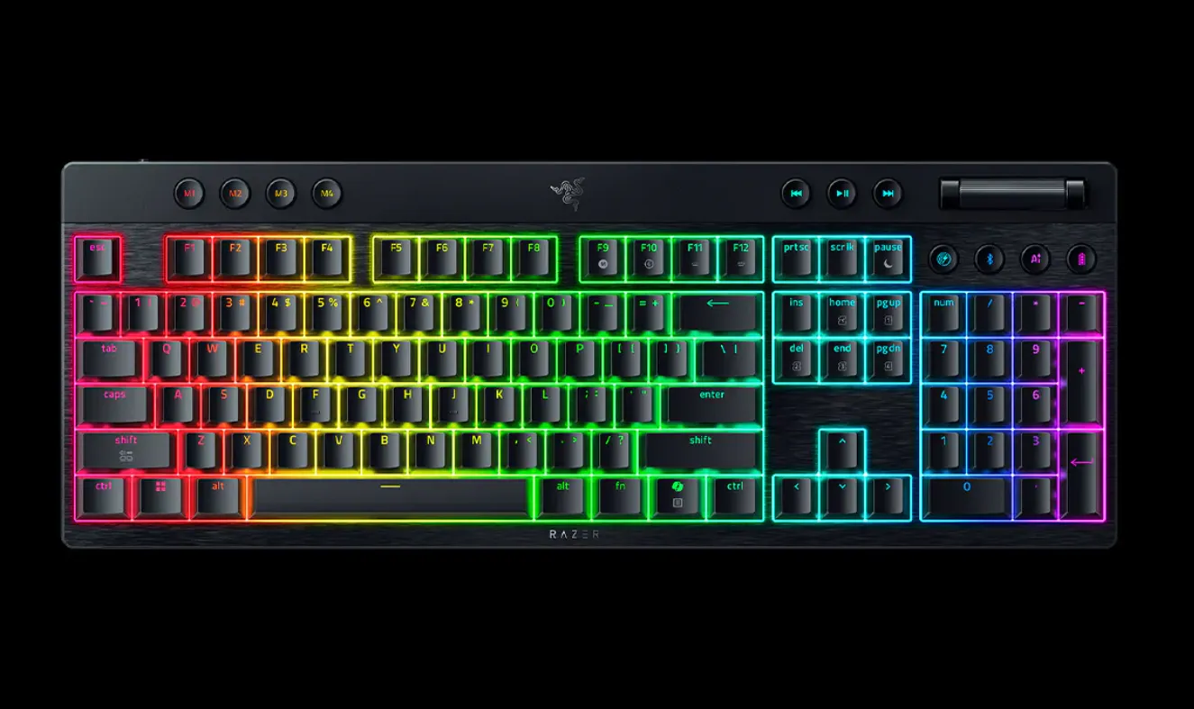 Razer BlackWidow V4 Low Profile HyperSpeed Wireless Keyboard (2.4G USB + BT,Green Switch,RZ03-05270100-R3M1)
