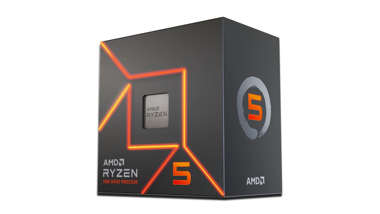 AMD Ryzen 5 7600 CPU (Box, AM5, 6Cores 12Threads, 3.8/5.1GHz, L2:6MB, L3:32MB,65W TDP, Radeon Graphics)