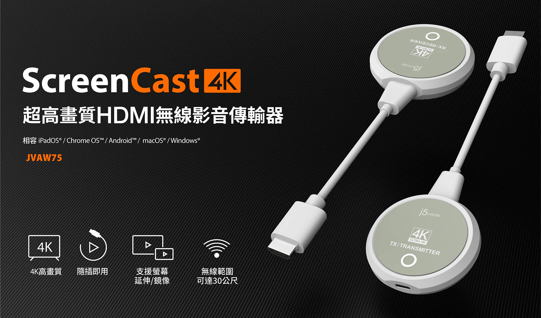 j5create JVAW75 4K HDMI Wireless Display 無線影音傳輸器- 價目速遞